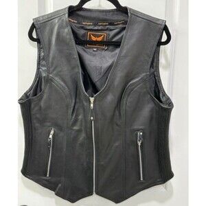A&H Apparel Black Leather Motorcycle Vest  Men’s 3XL Biker Zip Pockets